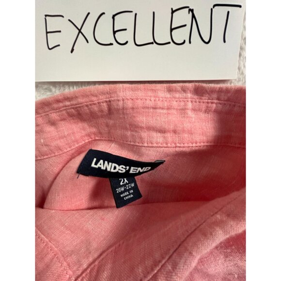 Lands End Womens Plus Size 2X 20W-22W Pink Linen Button-Down Shirt Roll Sleeves - Picture 3 of 8
